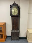 A Victorian oak longcase clock with painted dial (a/f) with pendulum