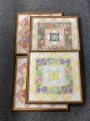 Four framed needlework panels