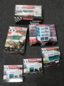 Six boxed Carrera 1:32 race related modelling kits to include Press tower, Grandstand, Pit stop,