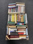 Three boxes of various books including poetry, novels,