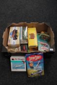 A box of mid 20th century and later boxed die cast vehicles including Dinky Volkswagen Beetle,