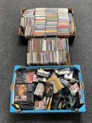 Three boxes of assorted CD's and cassette tapes