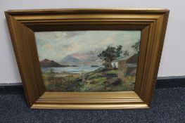 An antique gilt framed oil on canvas,