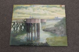 George Patterson: Jetty at The Port of Tyne, oil on canvas, signed, dated '95, 58cm by 75cm,