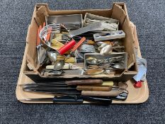 A tray of a quantity of antique and later plated and stainless steel cutlery,