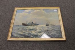 After Arthur Burgess: S.S. Manaar in Liverpool Bay, reproduction in colours, 41cm by 57cm.