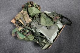 A box of a quantity of military DP clothing and bags