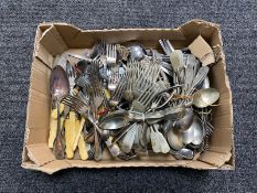 A box of a quantity of antique and later plated cutlery