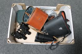 A box of cased Prinz binoculars, Audax binoculars,