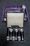 A cutlery tray of plated and stainless steel cutlery,
