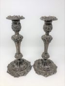 A large pair of George IV ornate silver candlesticks with sconces, John Watson, Sheffield 1821,