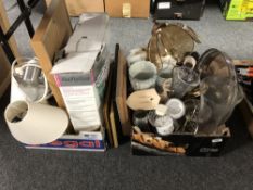 Two boxes of china, Royal Worcester, bath spa, table lamps,