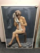 George Patterson: Female nude study, oil on board, signed, dated '81, 129cm by 84cm.