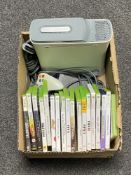 A Xbox 360 with 60gb hard drive with controller and leads and eighteen assorted games