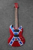 A Les Paul style Signature electric guitar decorated with the Confederate flag