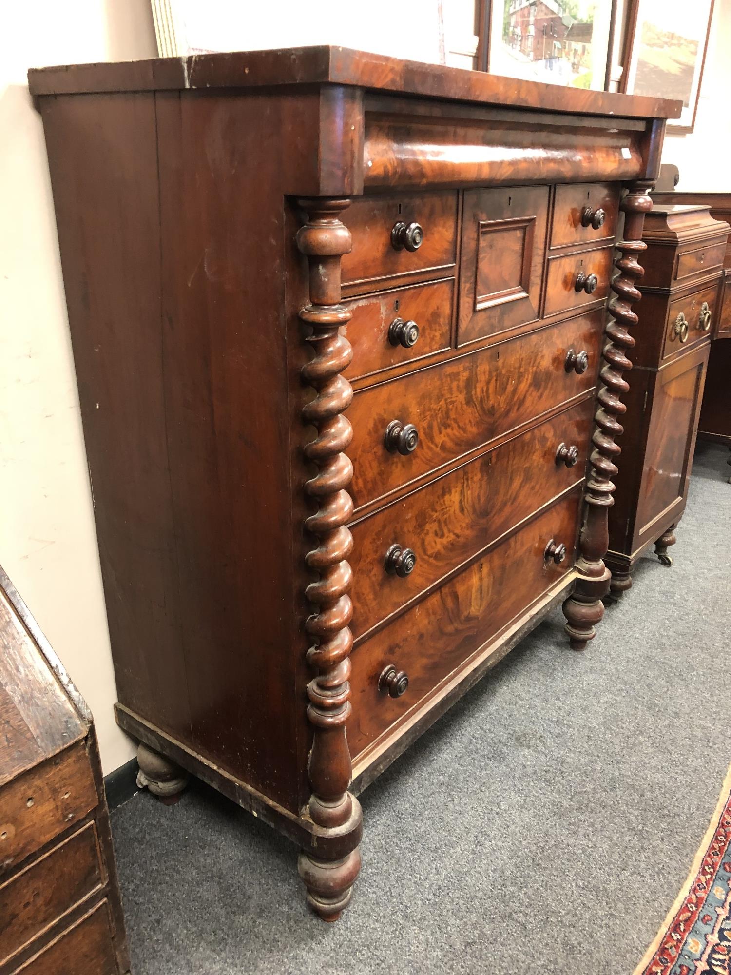 A Victorian mahogany Scotch chest on barleytwist supports with central hat drawer, width 124 cm. - Image 2 of 9