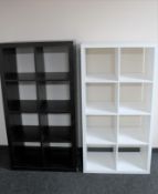 Two sets of Ikea cube shelves