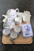 A tray of sixteen pieces of Johnson Brothers blue and white dinner ware together with an Italian