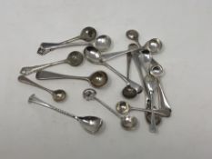 Seventeen various silver salt and mustard spoons,