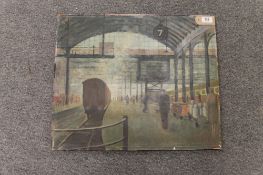 Henry Bennett Lord: Platform 7, oil on board, signed, 47cm by 55cm, unframed.