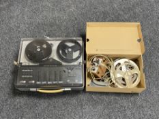 A Bang & Olufsen Beocord 2000 DE LUZE reel to reel player, box of stereo headphone control centre,