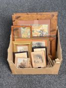 A box containing assorted pictures and prints to include Indian prints,