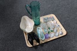 A tray of Maling bowl, Poole dolphins, vaseline glass basket, paperweight,