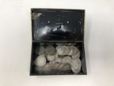 A tin of most Victorian and Edwardian pre-1920 silver coins CONDITION REPORT: 671g
