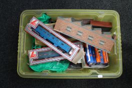 A box of Lima train carriages, Anorma construction kits,