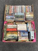 Two boxes containing DVD's and DVD box sets including The Great War, Band of Brothers,