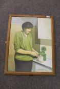 George Patterson: Having a cuppa, oil on canvas, signed, dated '99, 63cm by 47cm.