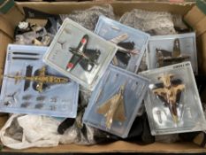 A box of a quantity of Ge Fabbri die cast military aircraft and helicopters with stands