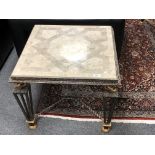 A pair of contemporary marble topped metal based lamp tables, width 65 cm.