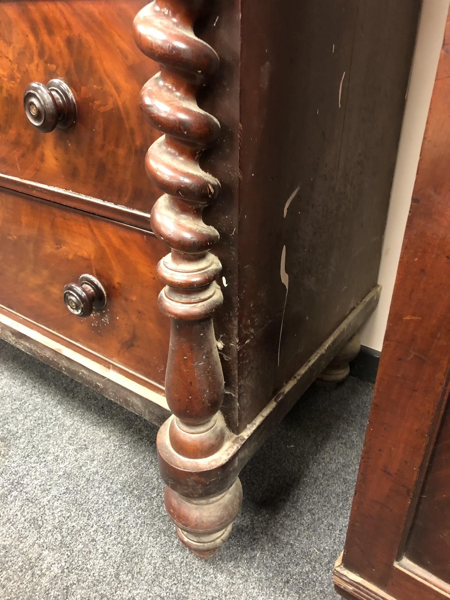 A Victorian mahogany Scotch chest on barleytwist supports with central hat drawer, width 124 cm. - Image 8 of 9