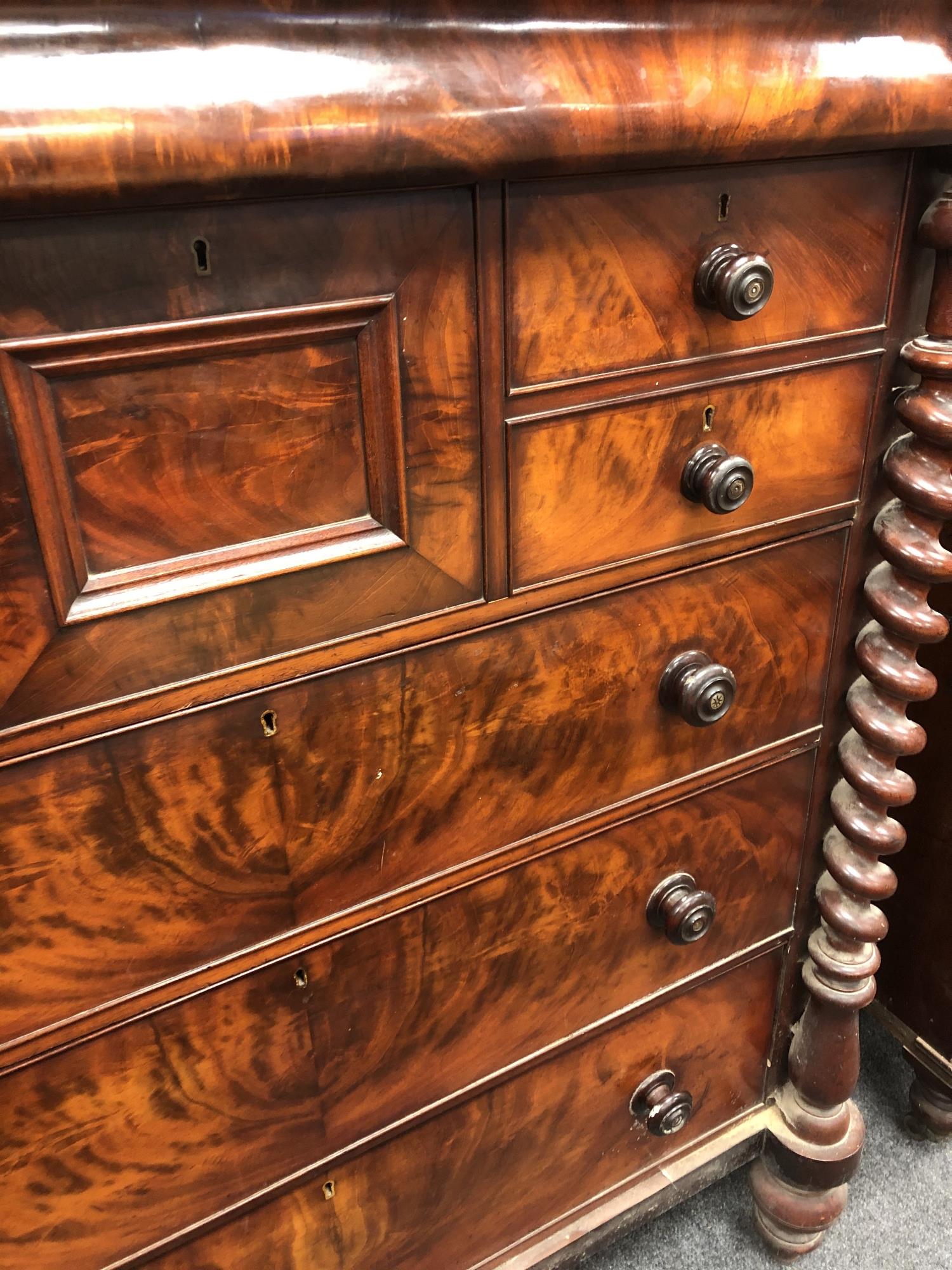 A Victorian mahogany Scotch chest on barleytwist supports with central hat drawer, width 124 cm. - Image 5 of 9