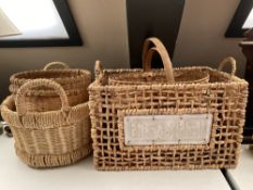 Six assorted wicker baskets, mainly of American origin.