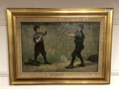 W. D. Wild: Two young boys boxing, oil on canvas, signed, 60cm by 40cm.