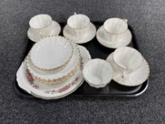 A tray of seventeen pieces of Salisbury bone china and a Paragon china serving plate