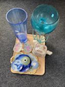 A tray of decorative glass vases, Royal Copenhagen dish,