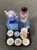 A tray containing a boxed Old Tupton ware vase, boxed Spode Italian tea for two,