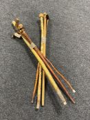 Two bundles of assorted walking sticks