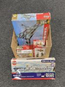 A box of five Airfix kits together with an Emhar British Infantry Tank Crew