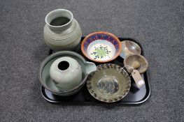 A tray of Studio pottery bowls,