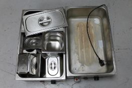 Two Buffalo bain marie and a quantity of pots with lids.