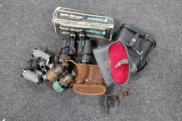 A box of Green Cat spotting scope together with four pairs of assorted binoculars,