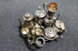 A tray of antique plated tea wares