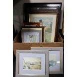 A box of seven assorted framed pictures and prints to include signed limited edition prints,