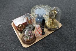 A tray of assorted glass ware: vase, fruit bowls,