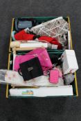 Two boxes of miscellany to include crafting items, handbags,