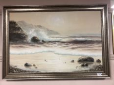 ** Helverson : Choppy waters and a rocky headland, oil on canvas, signed, 50 cm x 76 cm, framed.